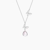 925 Sterling Silver Necklaces, with Strawberry Quartz, with 1.96 inch extender chain, platinum color plated, for woman, Length:Approx 15.75 Inch, Sold By PC