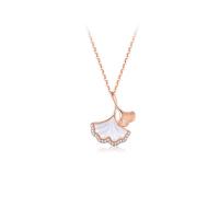 Cubic Zircon Micro Pave 925 Sterling Silver Necklace, with White Shell, with 1.96 inch extender chain, Ginkgo Leaf, plated, micro pave cubic zirconia & for woman, more colors for choice, Length:Approx 15.75 Inch, Sold By PC