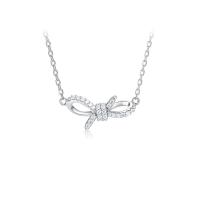 Cubic Zircon Micro Pave 925 Sterling Silver Necklace with 1.96 inch extender chain Bowknot platinum color plated micro pave cubic zirconia & for woman & hollow Length Approx 15.75 Inch Sold By PC