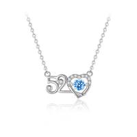Cubic Zircon Micro Pave 925 Sterling Silver Necklace with 1.96 inch extender chain Number platinum color plated micro pave cubic zirconia & for woman Length Approx 15.75 Inch Sold By PC