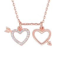 Cubic Zircon Micro Pave 925 Sterling Silver Necklace with 1.96 inch extender chain Heart rose gold color plated micro pave cubic zirconia & for woman & hollow Length Approx 15.75 Inch Sold By PC