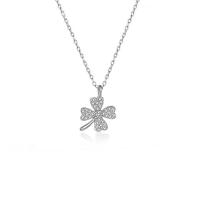 Cubic Zircon Micro Pave 925 Sterling Silver Necklace with 1.96 inch extender chain Four Leaf Clover plated micro pave cubic zirconia & for woman Length Approx 15.75 Inch Sold By PC