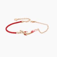 925 Sterling Silver Bangle Bracelet with Polyester Cord with 1.57 inch extender chain Fish rose gold color plated Hand-Painted Enamel Glaze & for woman red Length Approx 6.14 Inch Sold By PC