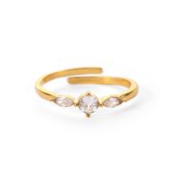 Rhinestone-Edelstahl -Finger-Ring, 304 Edelstahl, Modeschmuck & für Frau & mit Strass, goldfarben, 4mm, verkauft von PC