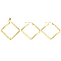 Fashion Stainless Steel Jewelry Sets, pendant & earring, 316 Stainless Steel,  Square, Vacuum Plating, 2 pieces & fashion jewelry & for woman, golden, 10Set/Lot, Sold By Lot