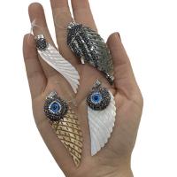 Evil Eye Pendants, Freshwater Shell, Wing Shape, fashion jewelry & DIY & with rhinestone, more colors for choice, 25x60mm, Sold By PC