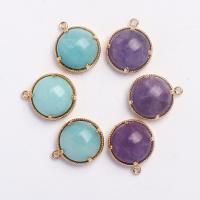 Gemstone Pendants Jewelry Natural Stone with Brass Round gold color plated & Unisex Sold By PC
