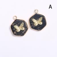 Natural Imperial Jasper Pendants Impression Jasper with Brass Hexagon gold color plated Unisex black Sold By PC