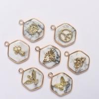 Gemstone Pendants Jewelry, Howlite, with Brass, Hexagon, gold color plated, Unisex & different designs for choice, white, 19x5x24mm, Sold By PC