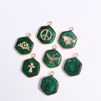 Malachite Pendants with Brass Hexagon gold color plated Unisex green Sold By PC