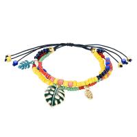 Seedbead Bracelet with Polyester Cord & Zinc Alloy gold color plated multilayer & for woman & enamel mixed colors Sold By PC