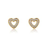 Cubic Zirconia Micro Pave Sterling Silver Earring, 925 Sterling Silver, Heart, plated, micro pave cubic zirconia & for woman & hollow, more colors for choice, 7.70mm, Sold By Pair