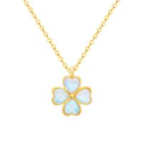 925 Sterling Silver Necklaces, with Moonstone, Four Leaf Clover, plated, fashion jewelry & for woman, more colors for choice, 13.20x11mm, Length:Approx 17.7 Inch, Sold By PC