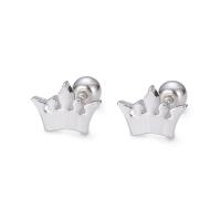 925 Sterling Silver Stud Earrings, Crown, silver color plated, fashion jewelry & for woman, silver color, 5x7mm, Sold By PC