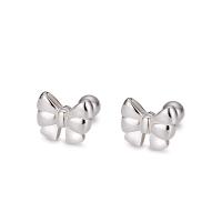 925 Sterling Silver Stud Earrings, Bowknot, silver color plated, fashion jewelry & for woman, silver color, 7.60x6.10mm, Sold By PC