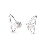 925 Sterling Silver Stud Earrings, Butterfly, silver color plated, for woman & hollow, silver color, 5.80x11.30mm, Sold By PC