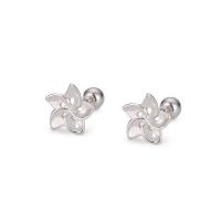925 Sterling Silver Stud Earrings Flower silver color plated for woman & hollow silver color Sold By PC