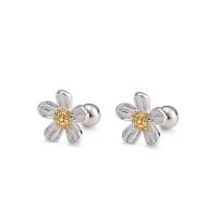 925 Sterling Silver Stud Earrings, Chrysamthemum, silver color plated, fashion jewelry & for woman, silver color, 8.50x8.50mm, Sold By PC