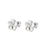 Cubic Zirconia Micro Pave Sterling Silver Earring 925 Sterling Silver Flower silver color plated fashion jewelry & for woman silver color Sold By Pair