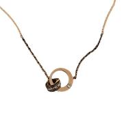 Collar de Acero Titanio, Partículas de acero, con 1.96inch extender cadena, Donut, chapado en oro de rosa real, micro arcilla de zirconia cúbica & para mujer & hueco, 14x14mm, longitud:aproximado 15.7 Inch, Vendido por UD