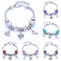 European Bracelet, Tibetan Style, with Lampwork, plated, snake chain & for woman & with rhinestone & hollow, more colors for choice, Length:Approx 9.4 Inch, Sold By PC