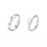 Couple Finger Rings, 925 Sterling Silver, with White Shell, platinum color plated, Adjustable & open & different styles for choice & micro pave cubic zirconia, Sold By PC