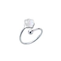 Cеребряное кольцо, Серебро 925 пробы, с Белая ракушка, Платиновое покрытие платиновым цвет, Регулируемый & открыть, продается PC