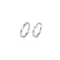 Couple Finger Rings, 925 Sterling Silver, plated, Adjustable & open & different styles for choice & with rhinestone, two different colored, Sold By PC