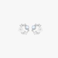 Cubic Zirconia Micro Pave Sterling Silver Earring 925 Sterling Silver with Moonstone platinum color plated micro pave cubic zirconia & for woman Sold By Pair