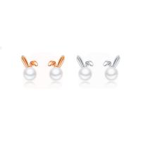 925 Sterling Silver Stud Earrings, with Plastic Pearl, Rabbit, plated, for woman, more colors for choice, 15mm, Sold By Pair