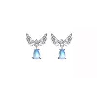 Cubic Zirconia Micro Pave Sterling Silver Earring, 925 Sterling Silver, with Moonstone & Cubic Zirconia, platinum color plated, different materials for choice & micro pave cubic zirconia & for woman, 20mm, Sold By Pair
