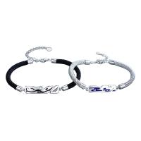 Couple Bracelet and Bangle, 925 Sterling Silver, with Polyester Cord, platinum color plated, different styles for choice & micro pave cubic zirconia, Sold By PC
