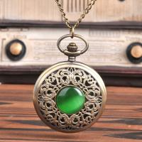 Pocket Watch, Tibetan Style, with Gemstone & Plastic, antique brass color plated, Life water resistant & Unisex, 46x14mm, Length:Approx 16.92 Inch, 10PCs/Lot, Sold By Lot