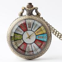 Pocket Watch, Tibetan Style, with Plastic, antique brass color plated, waterproofless & Unisex, multi-colored, 46x15mm, Length:Approx 16.92 Inch, 10PCs/Lot, Sold By Lot