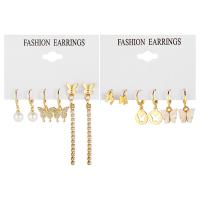 Zinc Alloy Earring Set with Plastic Pearl gold color plated 6 pieces & fashion jewelry & for woman & with rhinestone nickel lead & cadmium free Sold By Set