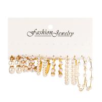 Zinklegierung Ohrring-Set, mit Kunststoff Perlen, 6 Stück & Modeschmuck & für Frau, goldfarben, frei von Nickel, Blei & Kadmium, verkauft von setzen