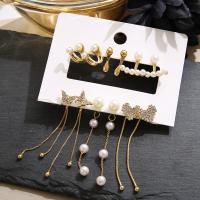 Tibetan Style Earring Set, with Plastic Pearl, 6 pieces & fashion jewelry & for woman & with rhinestone, golden, nickel, lead & cadmium free, Sold By Set