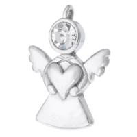 Stainless Steel Pendants, 316 Stainless Steel, Angel, DIY & with rhinestone, original color, 18*25*4.5mm, Hole:Approx 2mm, Sold By PC