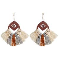 Fashion Fringe Earrings, Wood, with Cotton Thread & Brass, fashion jewelry & for woman, more colors for choice, 110mm, Sold By Pair