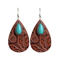 Earring Jewelry, Cowhide, with turquoise & Tibetan Style, fashion jewelry & for woman, more colors for choice, 85mm, Sold By Pair