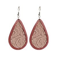 Earring Jewelry, Leather, with Wood & Iron, fashion jewelry & for woman, more colors for choice, 83mm, Sold By Pair