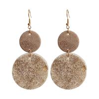 Earring Jewelry, Cowhide, with PU Leather & Brass, Round, fashion jewelry & for woman, more colors for choice, 85mm, Sold By Pair