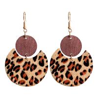 Earring Jewelry Cowhide with Wood & Brass Round fashion jewelry & for woman 70mm Sold By Pair