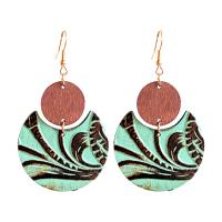 Earring Jewelry Cowhide with Wood & Brass Round fashion jewelry & for woman 70mm Sold By Pair