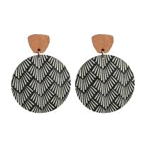 Wood Earring with Iron Round fashion jewelry & for woman 60mm Sold By Pair