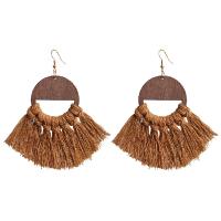 Fashion Fringe Earrings, Wood, with Cotton Thread & Iron, fashion jewelry & for woman, more colors for choice, 100mm, Sold By Pair