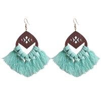 Fashion Fringe Earrings Wood with Cotton Thread & Iron fashion jewelry & for woman 100mm Sold By Pair