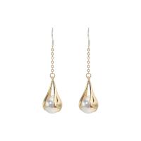 Acrylic Jewelry Earring, Brass, with Plastic Pearl, Teardrop, fashion jewelry & for woman, 65mm, Sold By Pair