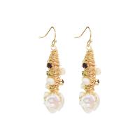 Boucles d'oreilles en perles d'eau douce, perle, avec laiton, Plaqué d'or, bijoux de mode & pour femme, 45mm, Vendu par paire