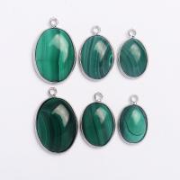 Malachite Pendants with Brass Oval silver color plated Unisex Sold By PC